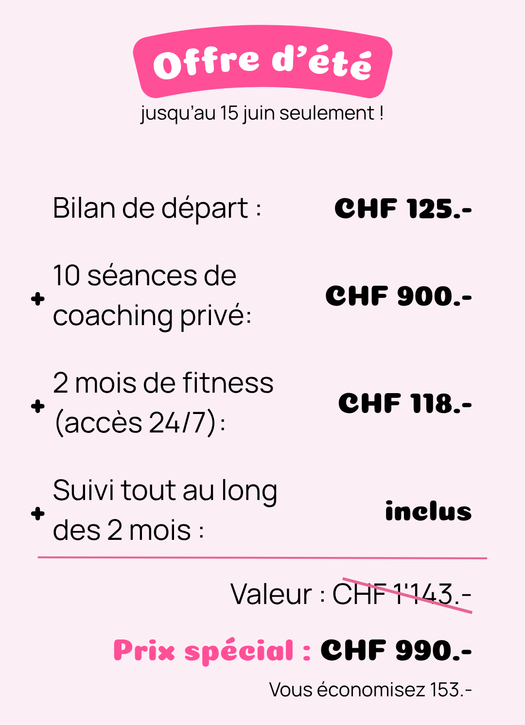 Offre coaching privé et abo de fitness - été 2026